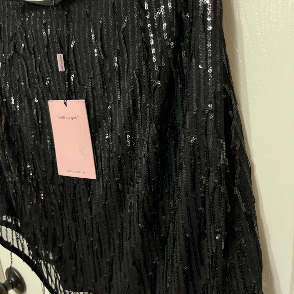 NWT Avec Les Filles Womens Black Sequin Fringe Short Mini Skirt size small - Picture 7 of 7